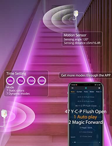 MATICOD Motion Sensor RGB LED Strip Light – App Control Under Cabinet, 3m