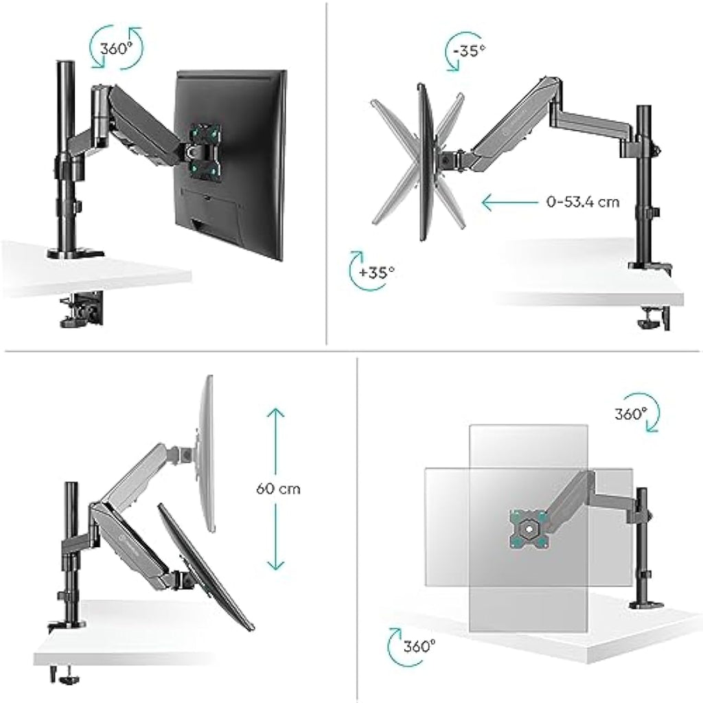 ONKRON G70-B Single Monitor Arm – Gas Spring Desk Mount for 13-34" Screens