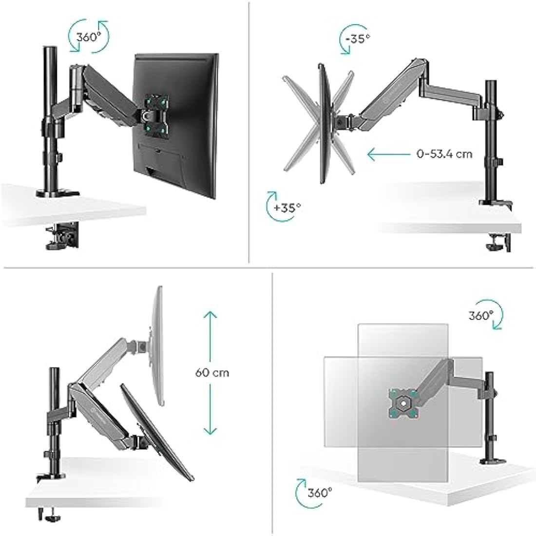 ONKRON G70-B Single Monitor Arm – Gas Spring Desk Mount for 13-34" Screens