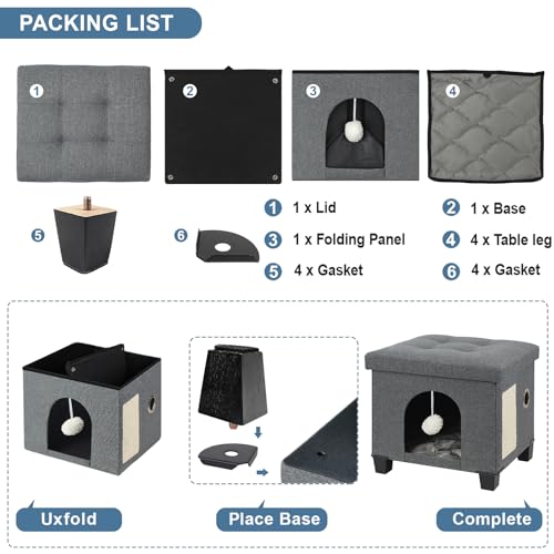 BRIAN & DANY Large Cat Cave | Foldable Cube Cat House with Scratch Board
