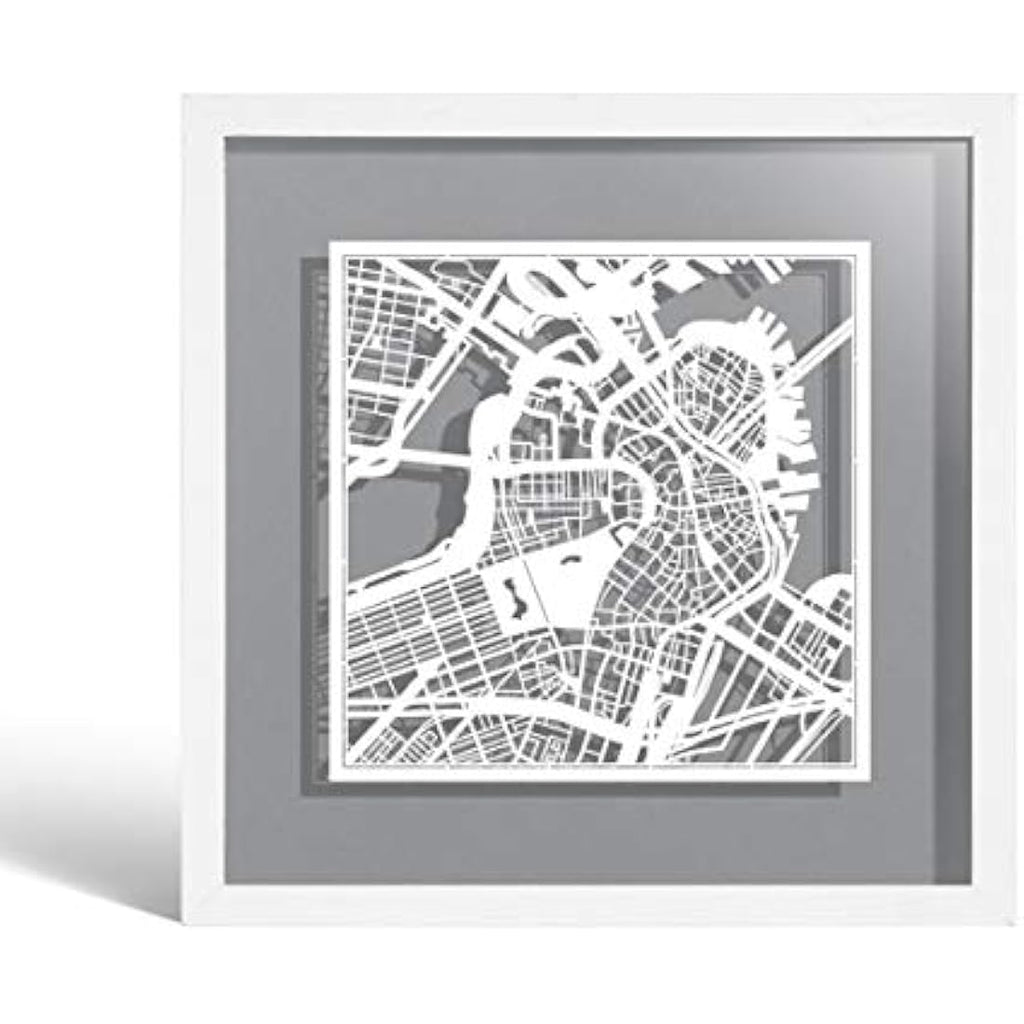Boston Paper Cut Map Wall Art | O3 Design Studio Framed Decor 9x9