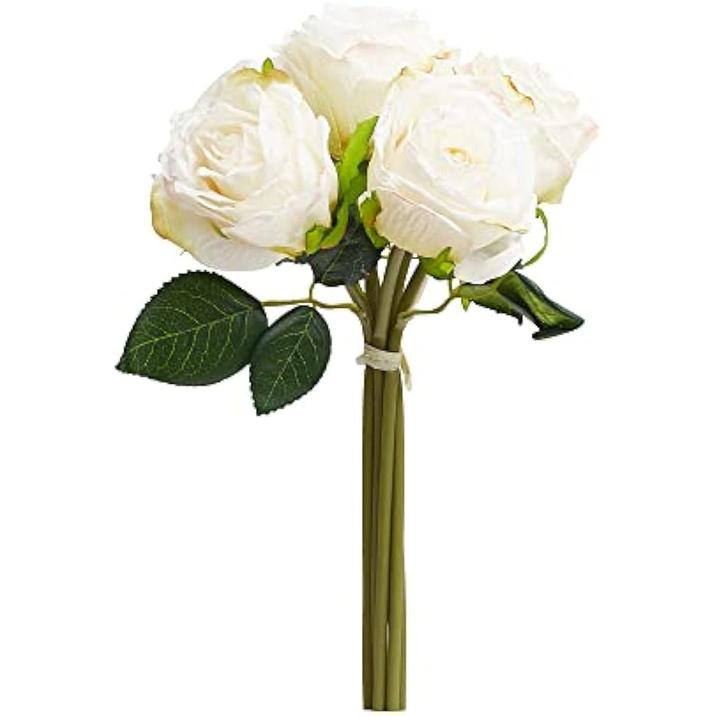 – 7-Piece Artificial Silk Rose Bouquet for Cake Decor (Ivory)