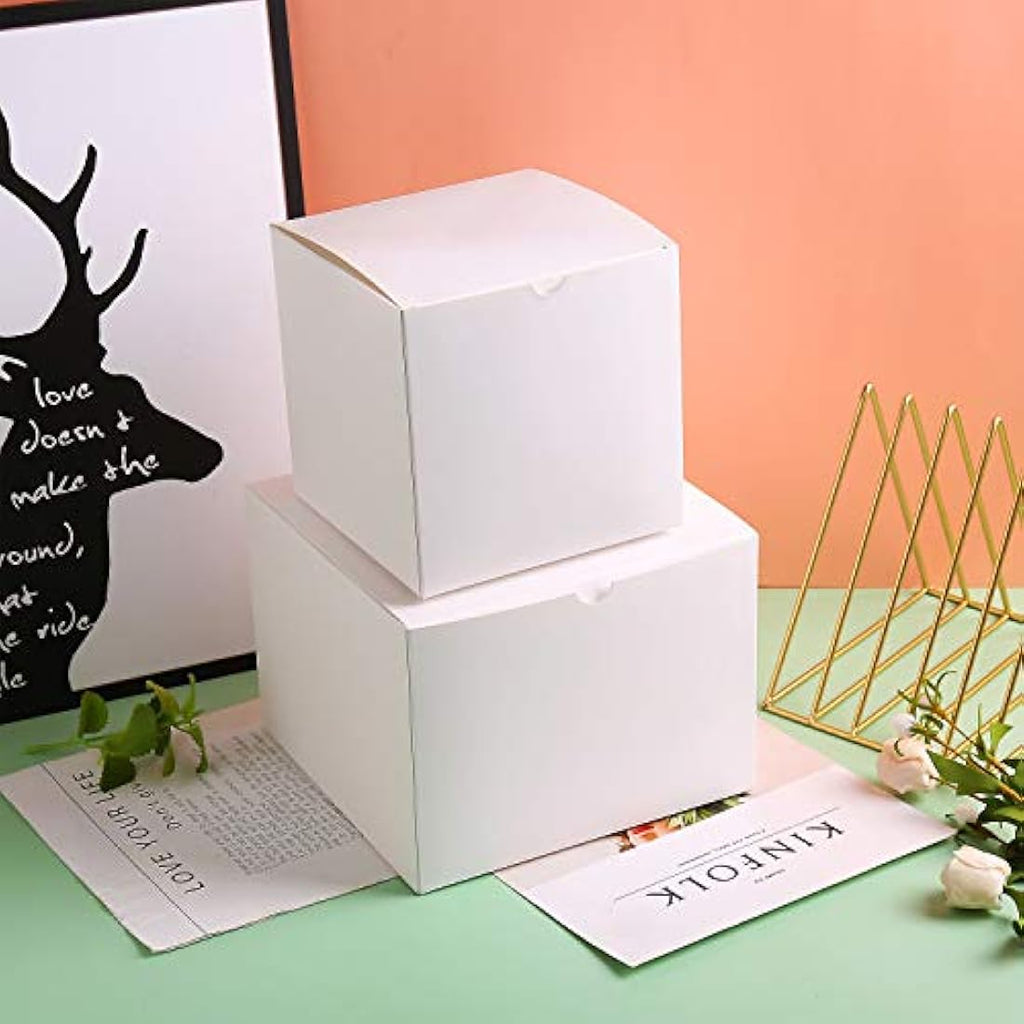 SHIPKEY 10-Pack White Cardboard Gift Boxes with Lids - 4x4x4 Inch Square