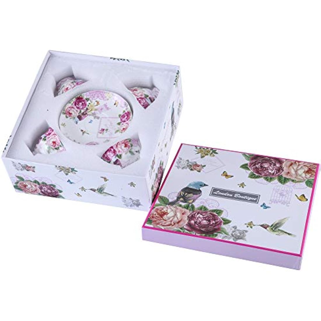 London Boutique Vintage Bone China Tea Cup and Saucer Set - 4 Piece