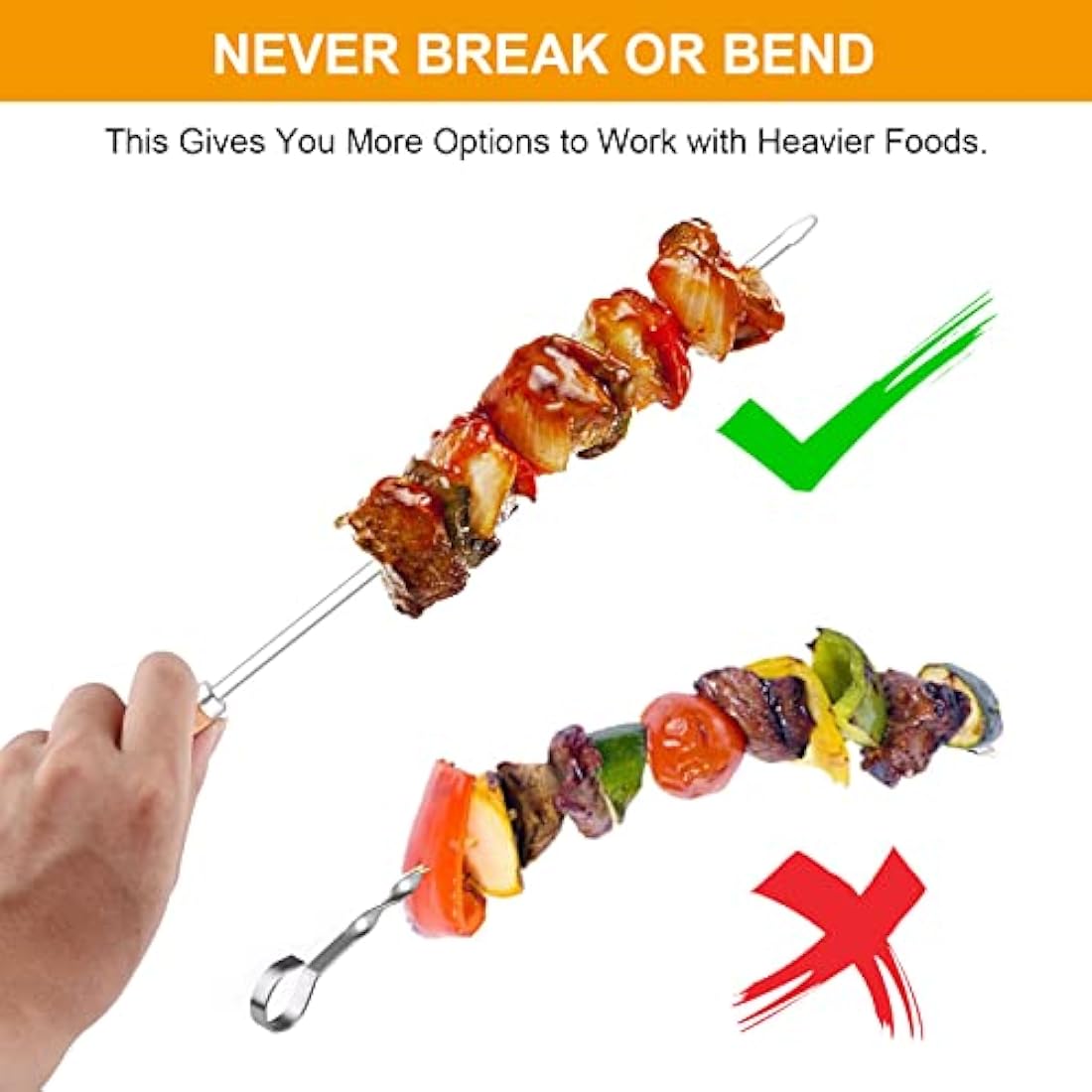 Stainless Steel BBQ Skewers with Wooden Handles - 8 PCS
