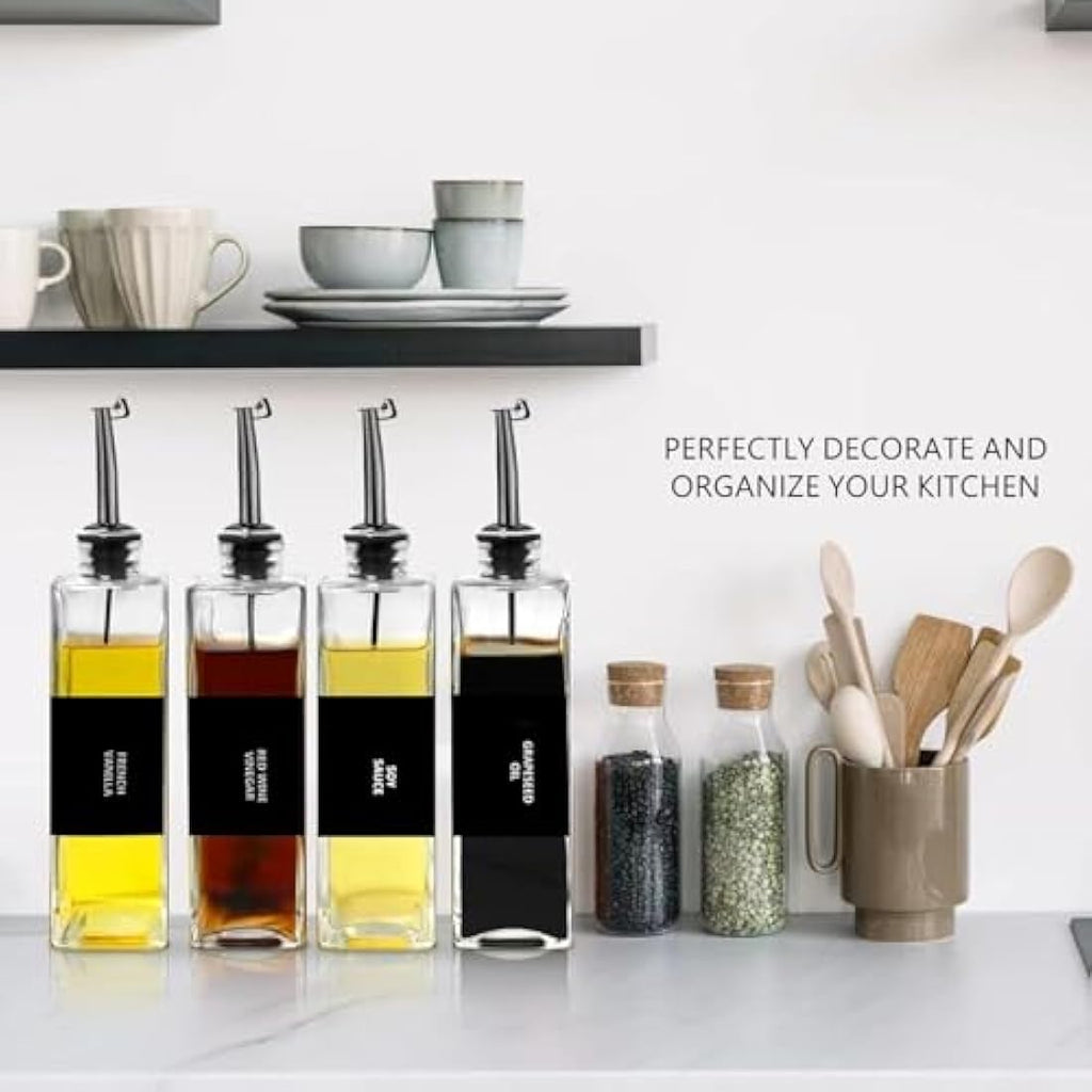 Glass Olive Oil Dispenser Bottle Set - 500ml Black (4 Pack)