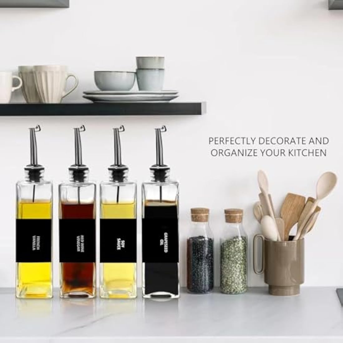 Glass Olive Oil Dispenser Bottle Set - 500ml Black (4 Pack)