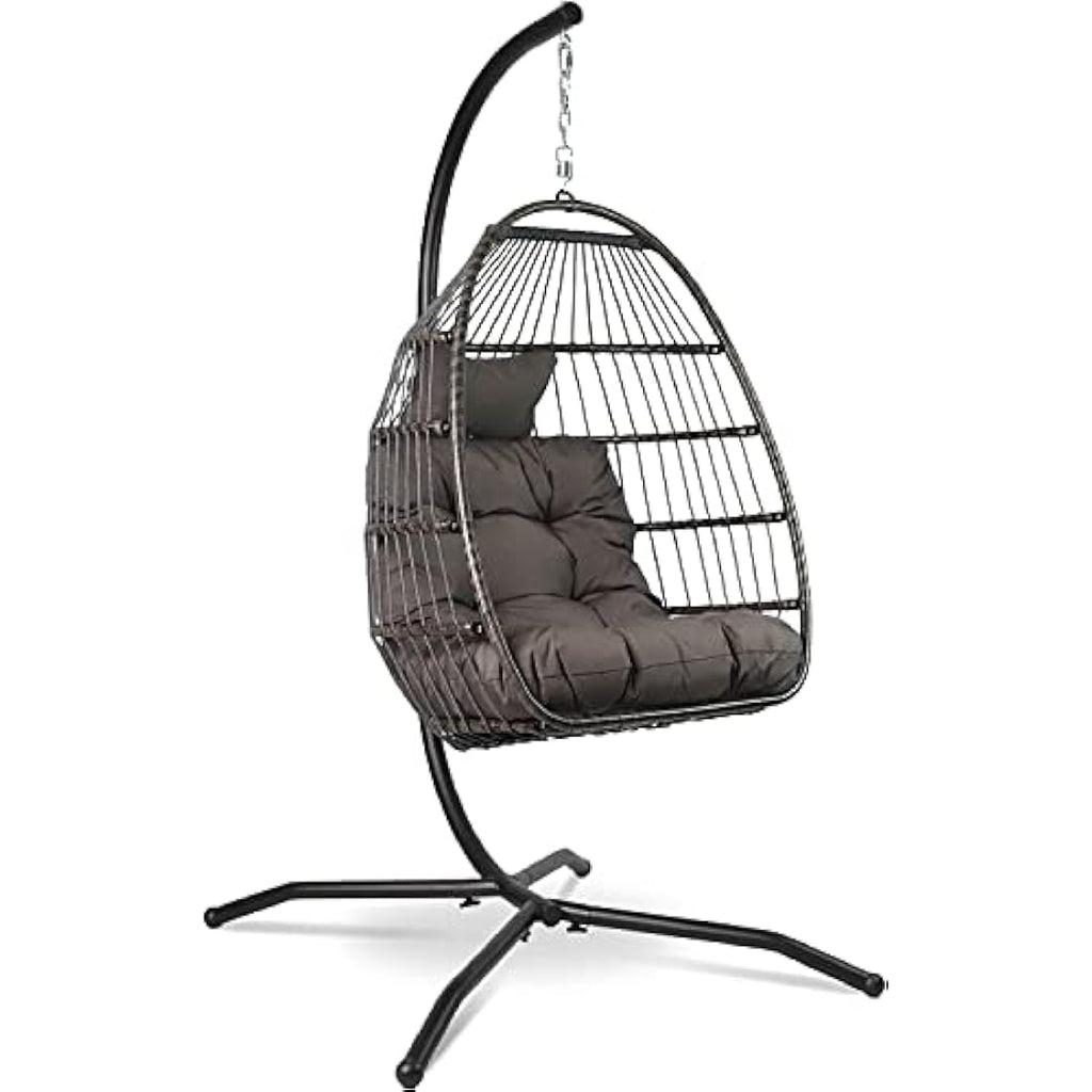 Vita5 Foldable Hanging Egg Chair with Frame | Polyrattan - Dark Grey