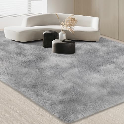 JOJOSEE Grey Area Rug – 160x230cm Soft Fluffy Shaggy Anti-Slip Living Room Mat