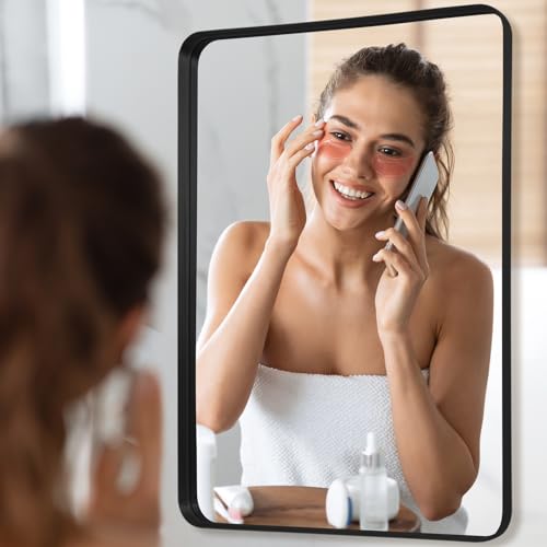 LunaMirror Black Rectangular Bathroom Vanity Mirror – 60x90 CM
