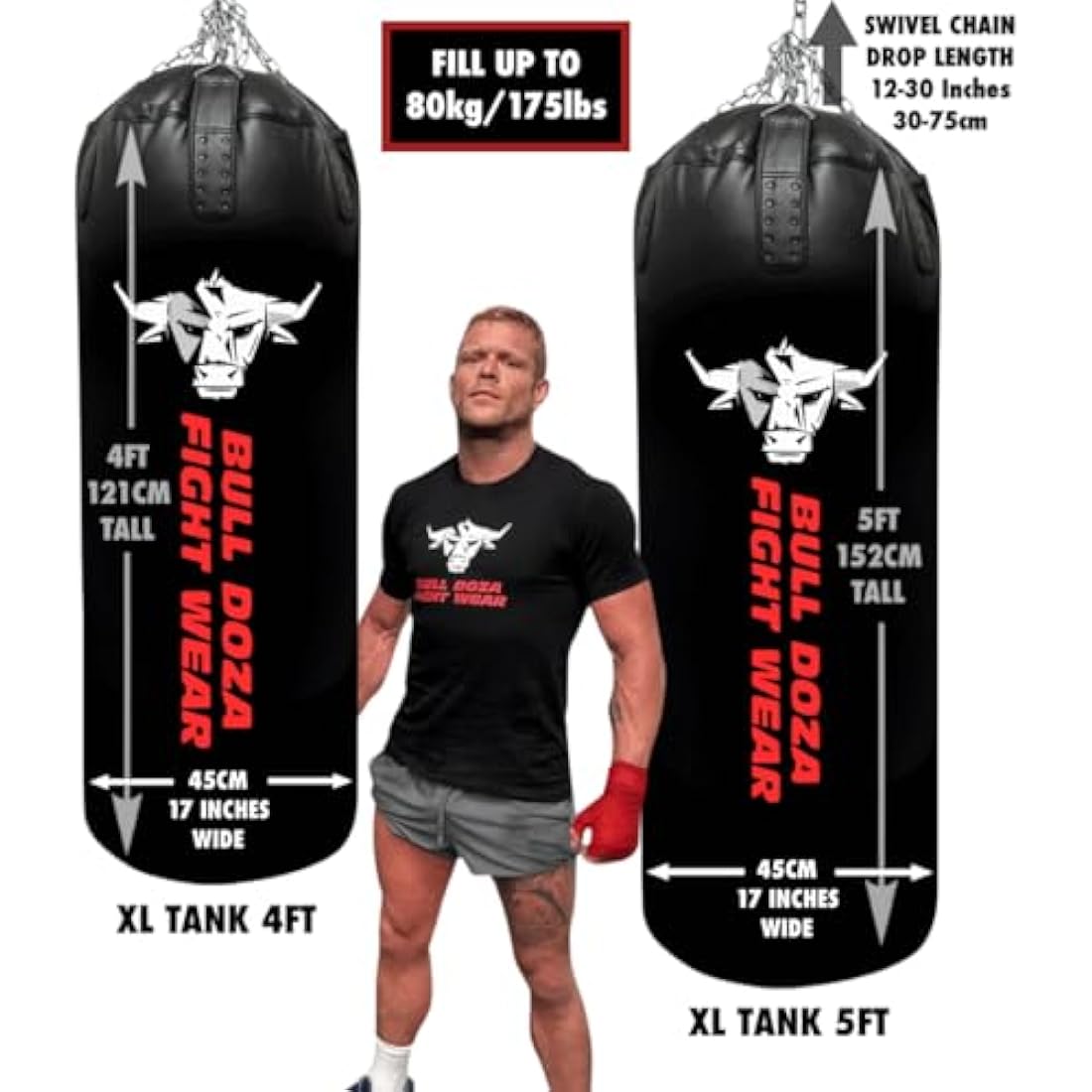 Bull Doza Heavy-Duty XL Tank Punching Bag – Self-Fill Canvas Boxing Bag