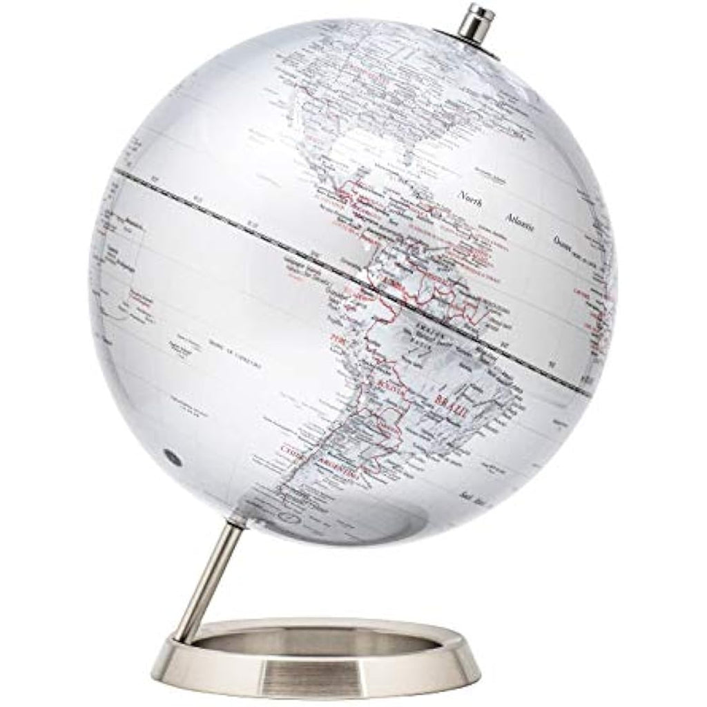 Exerz 25cm World Globe – Metallic Silver Desk Decor with Steel Stand