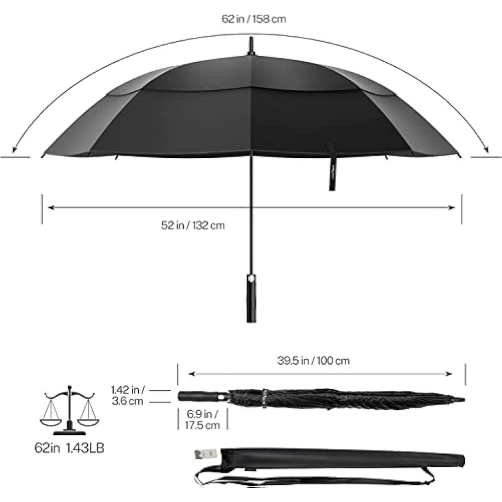 KOLER 62 Inch Golf Umbrella – Windproof Double Canopy UV Protection