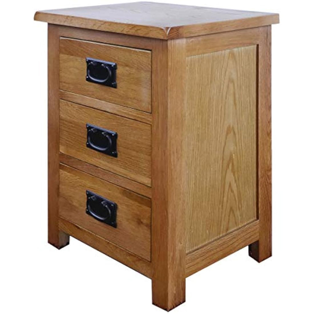 Aurotrice Solid Oak Bedside Table – 3 Drawer Modern Nightstand