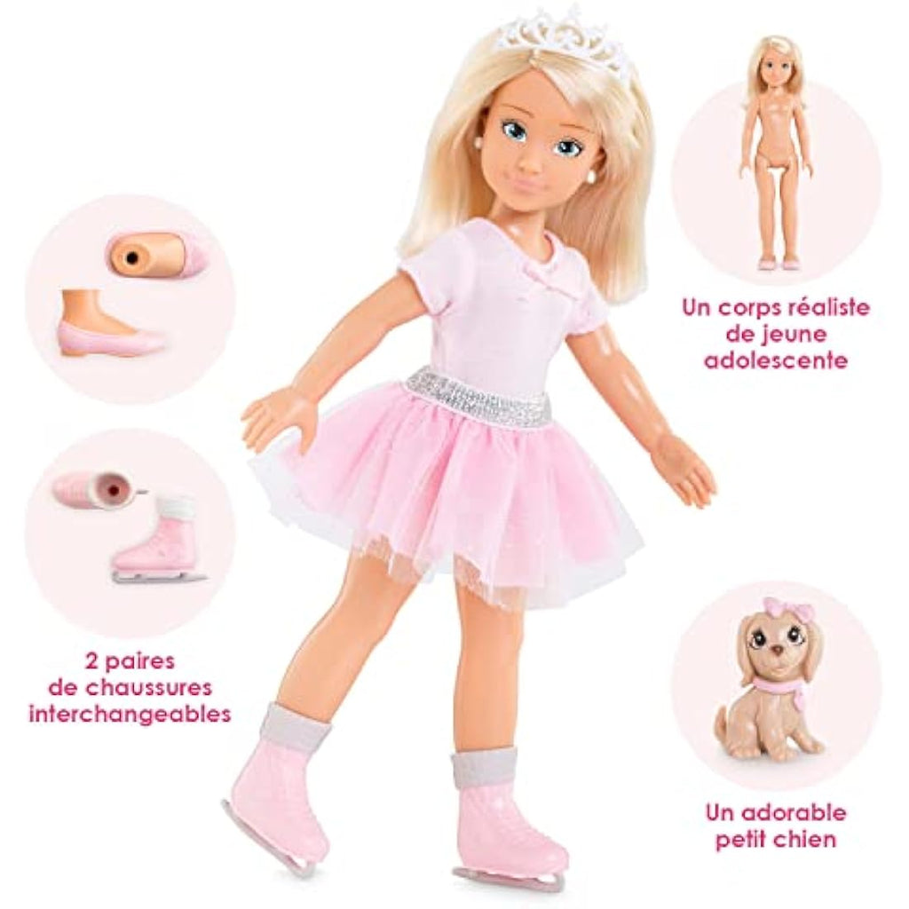 Corolle Girls Valentine Ballerina Doll Set with Dog and Ice Skates