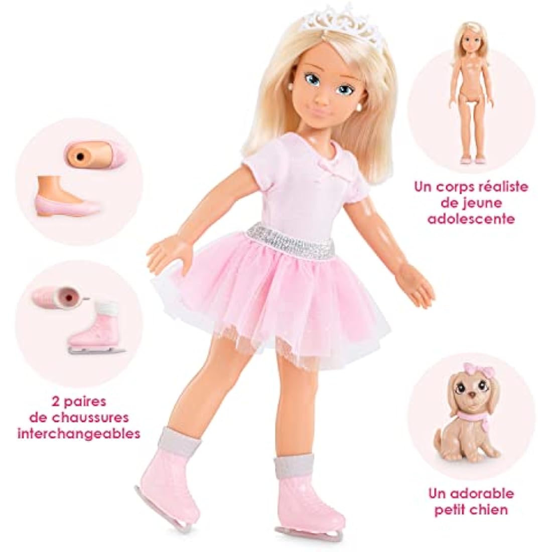 Corolle Girls Valentine Ballerina Doll Set with Dog and Ice Skates