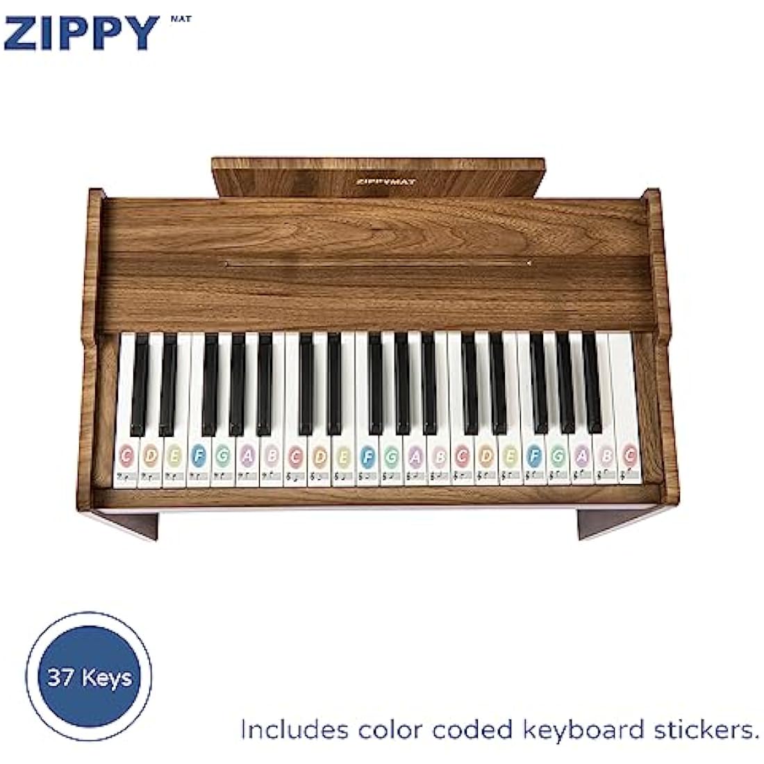 ZIPPY MAT Kids Piano Keyboard – 37 Keys Wooden Musical Toy, Walnut