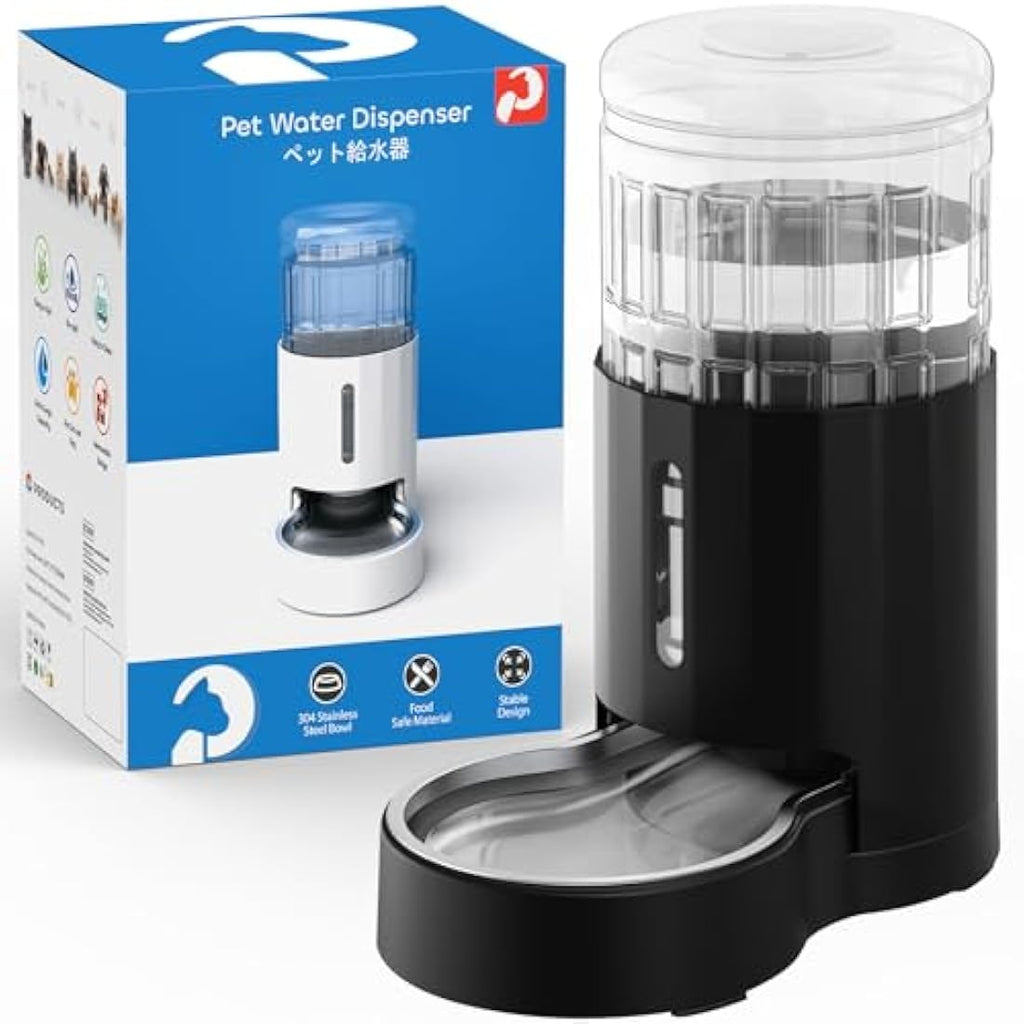 JUNSPOW 4L Automatic Gravity Pet Water Dispenser with Stainless Steel Bowl
