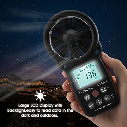 LYCEBELL LC-866A Digital Anemometer | HVAC Wind Speed Meter with USB PC Sync
