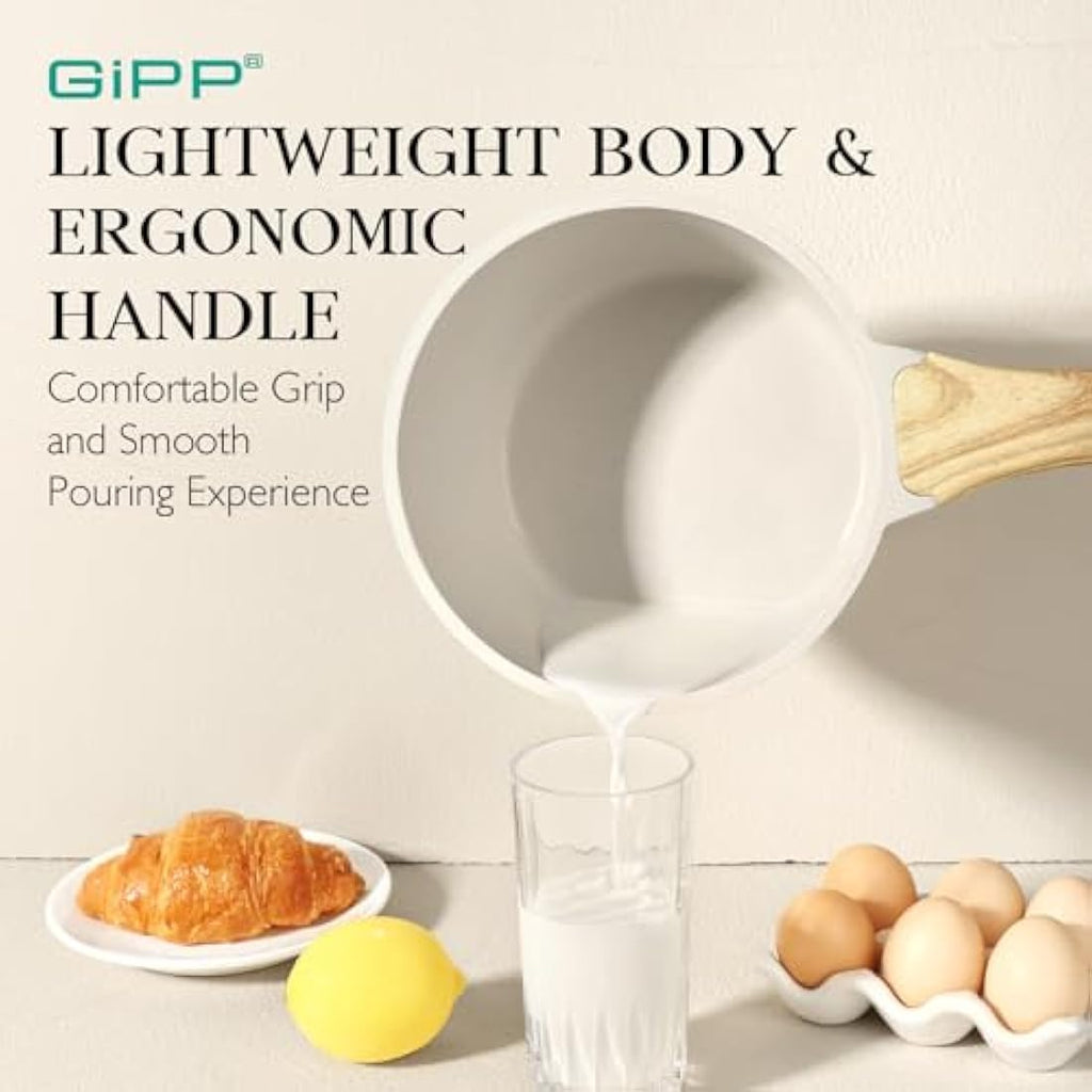 GiPP Nonstick Granite Sauce Pan with Lid – 3.6L Induction Pot, White