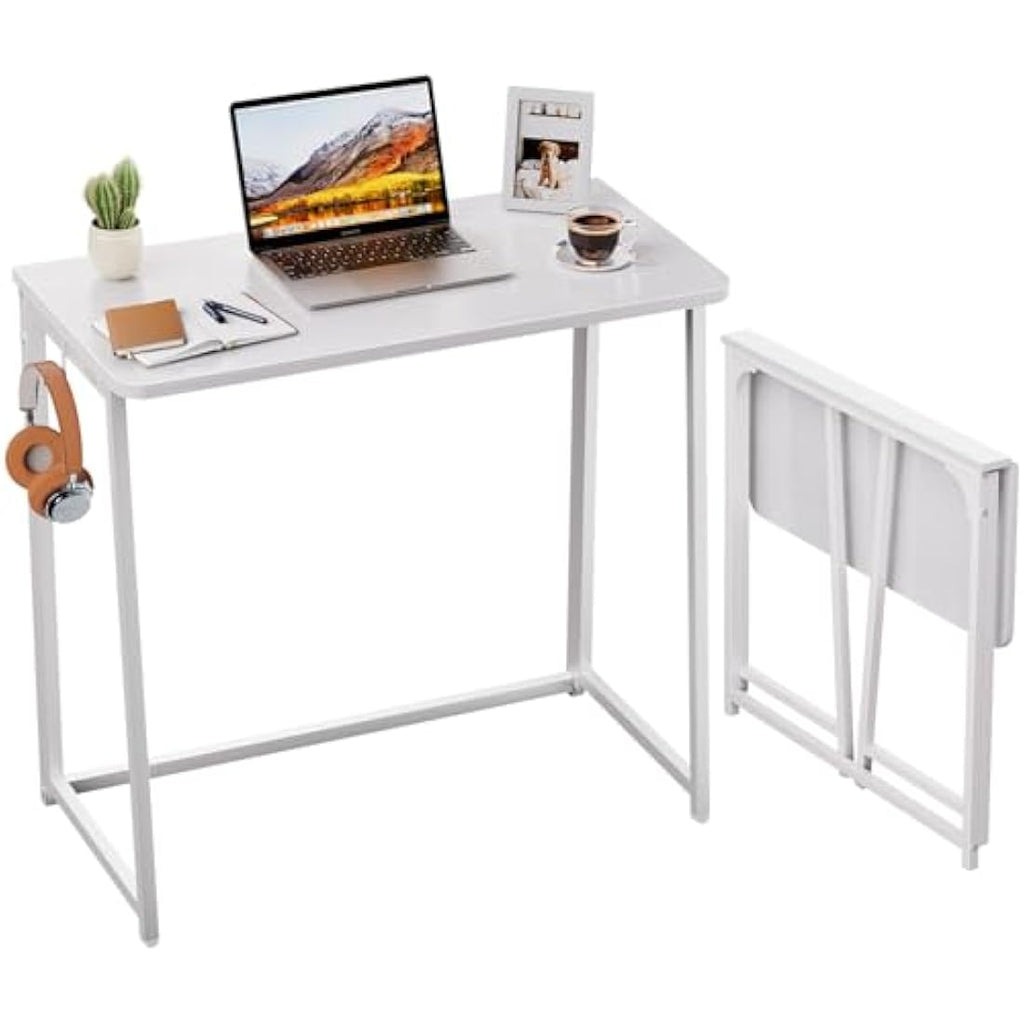 WOHOMO Folding Desk | 80cm Small Portable Wooden Writing Table - White