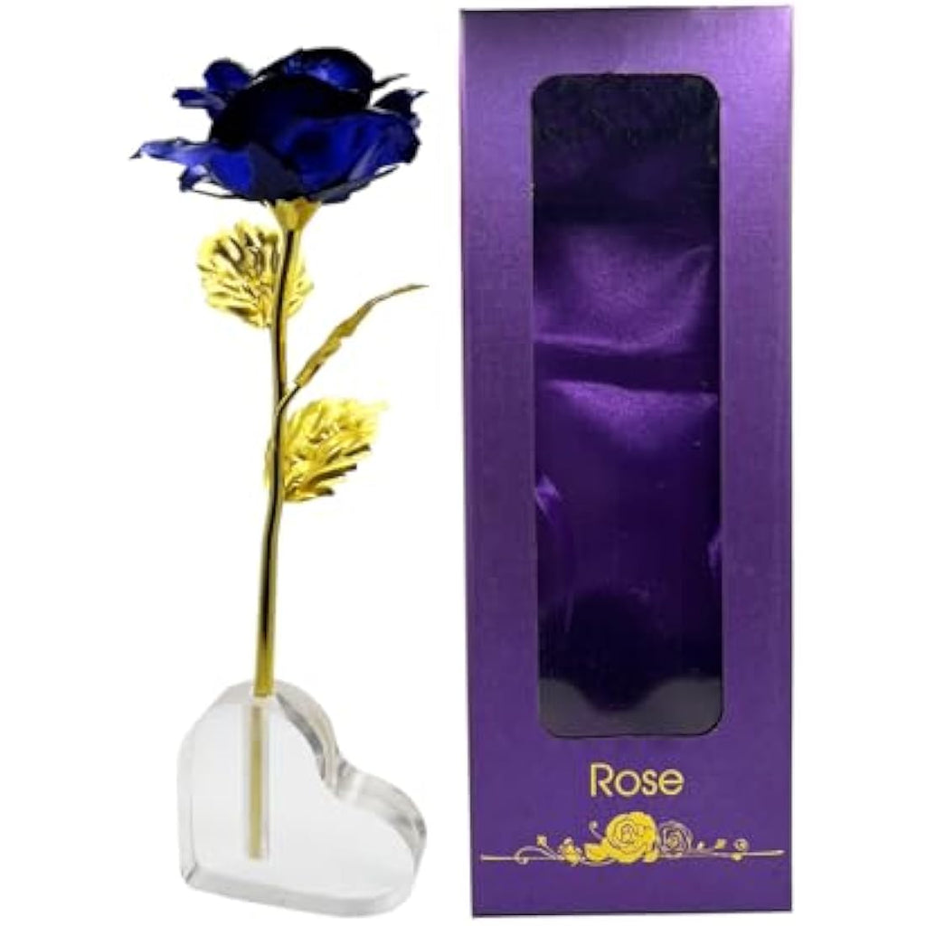 TINYOUTH 24K Gold Plated Blue Rose - Forever Flower with Stand and Gift Box