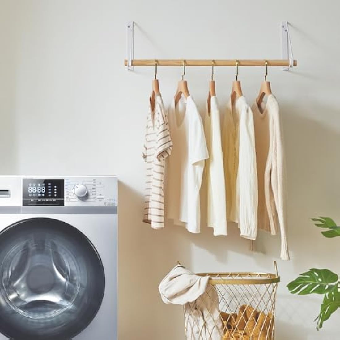 IBUYKE Wall Mounted Wood Coat Rack – Industrial White Clothes Rail