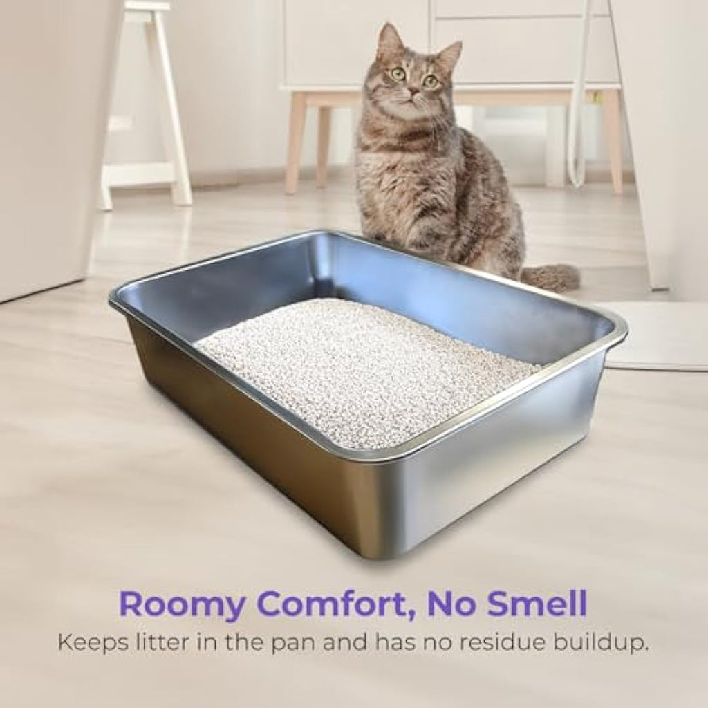 iPrimio XL Stainless Steel Cat Litter Box – Non-Stick High-Sided Tray