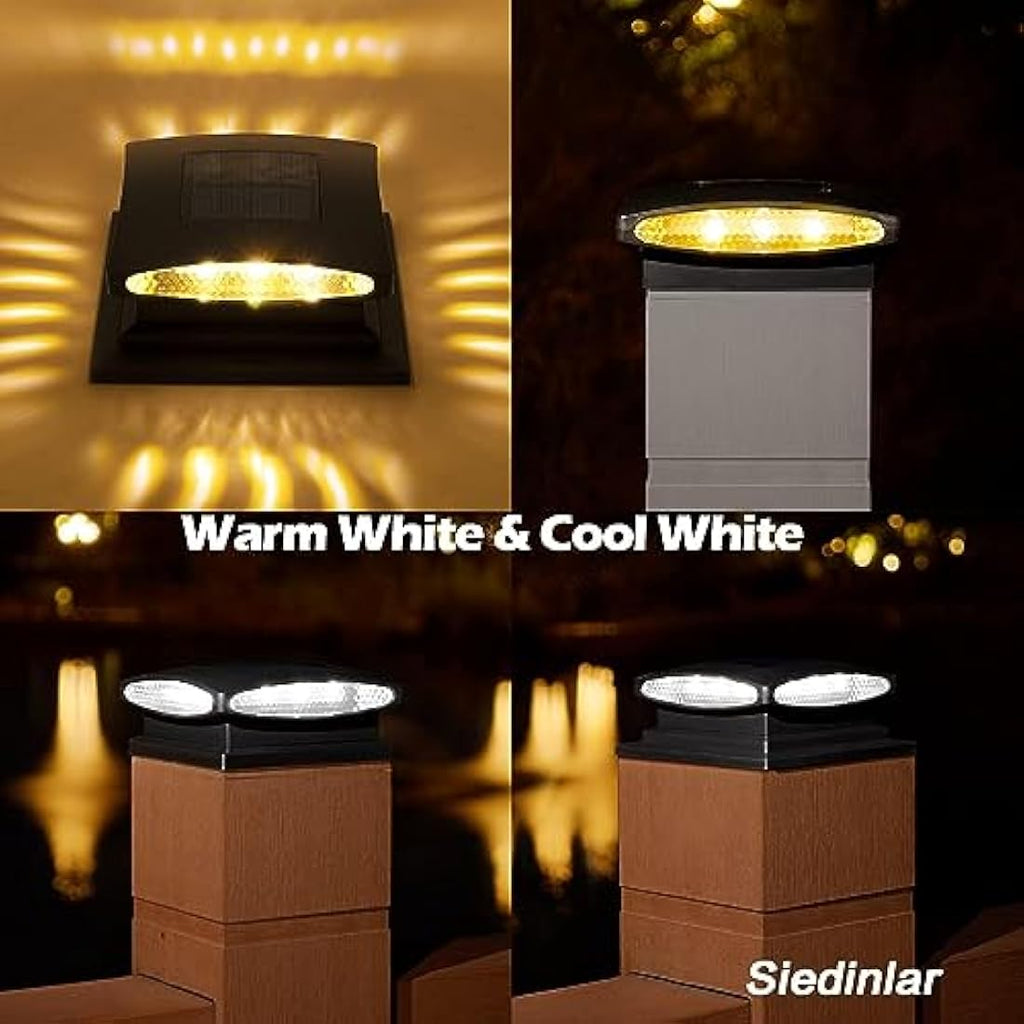 Siedinlar Solar Post Cap Lights | 2 Modes LED Outdoor Fence Decor | 4 Pack