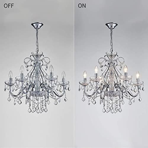 Bestier Modern Crystal Pendant Chandelier – Chrome 6-Light Fixture