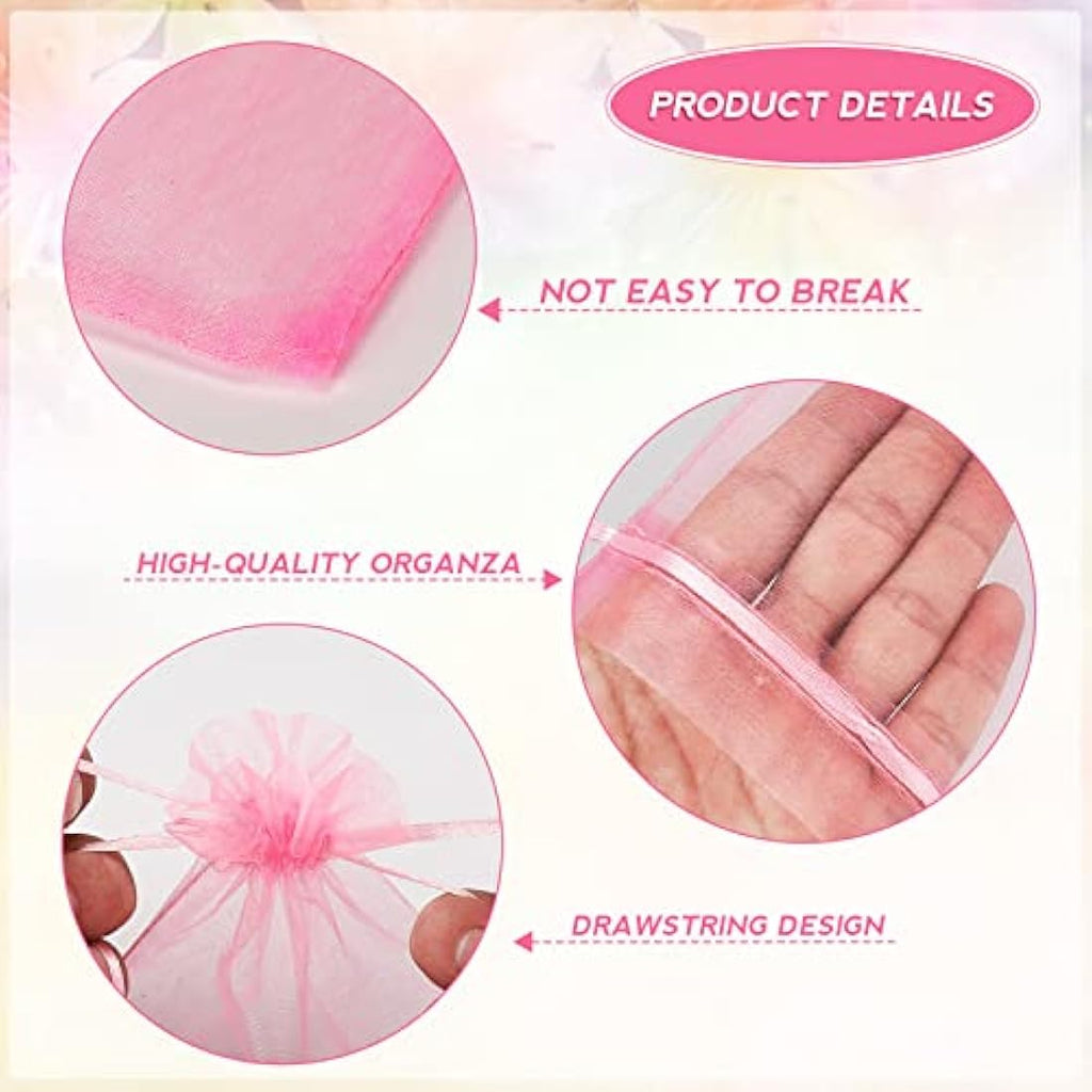 G2PLUS Pink Organza Gift Bags | 100 PCS Mesh Jewelry Pouches 10x15cm