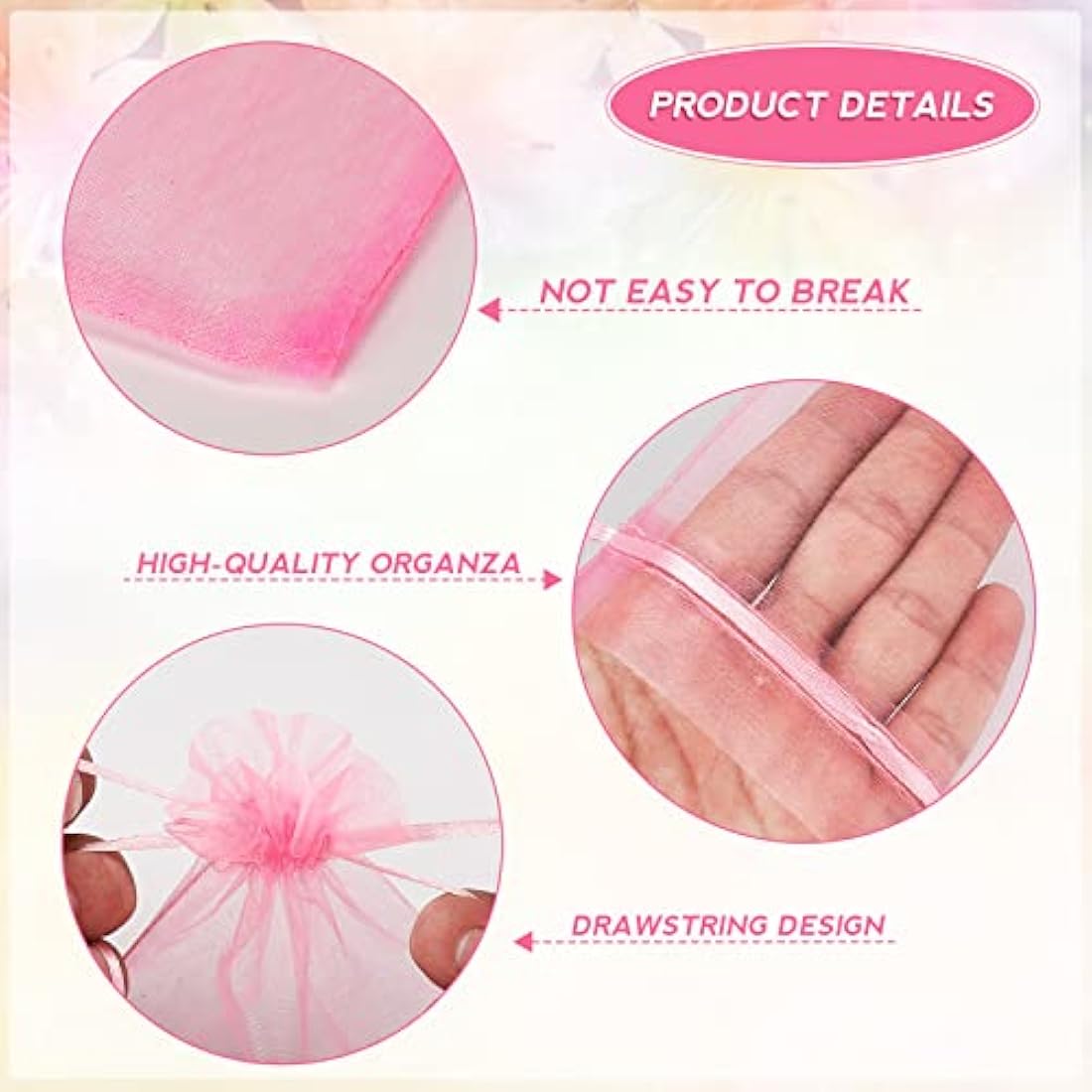 G2PLUS Pink Organza Gift Bags | 100 PCS Mesh Jewelry Pouches 10x15cm