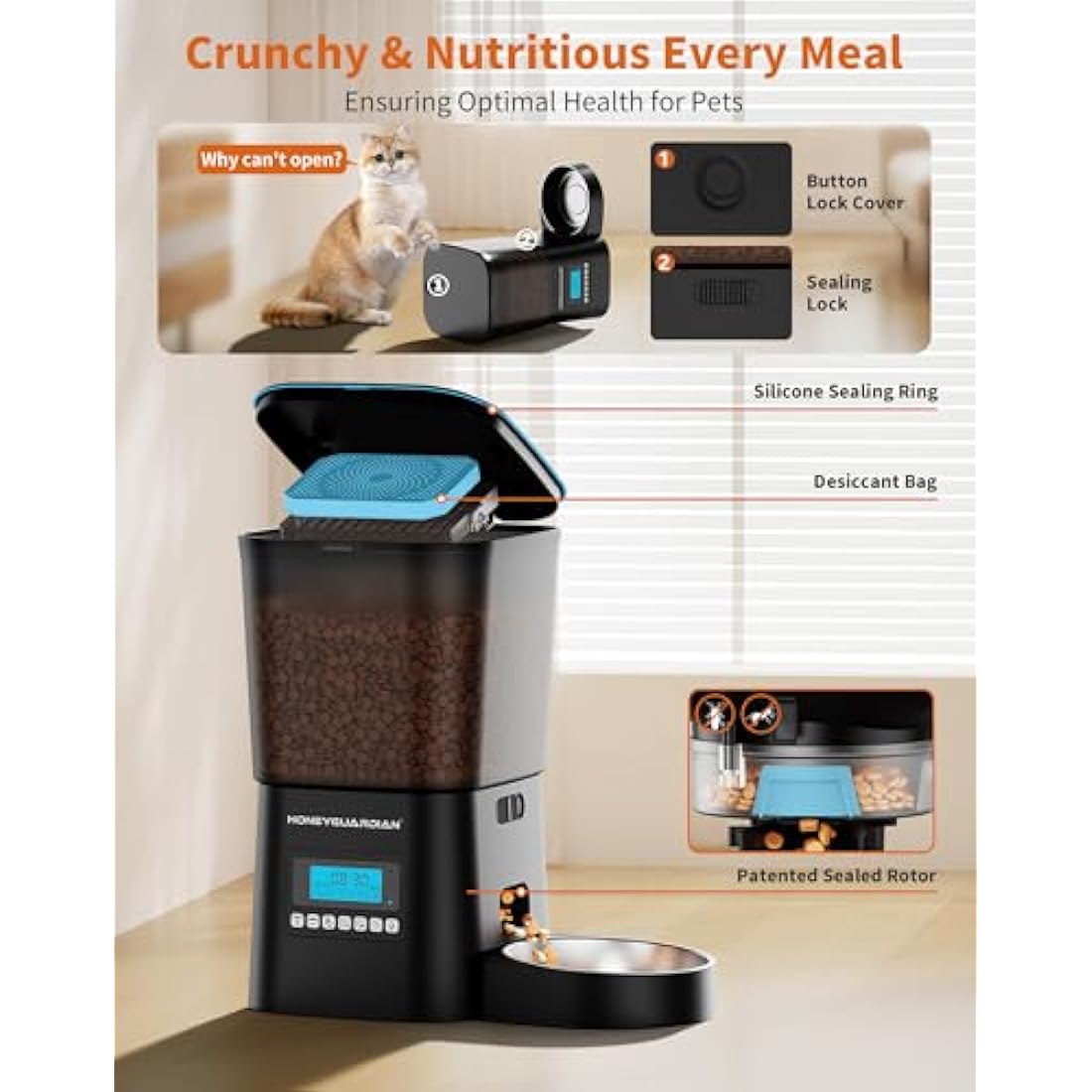 HoneyGuaridan Automatic Cat Feeder | 3.5L Timed Pet Dispenser with Slow Bowl