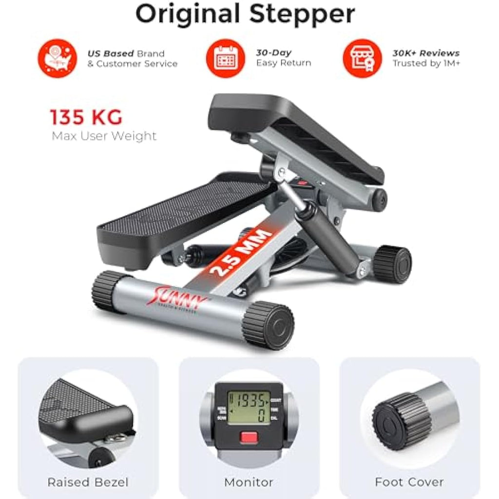 Sunny Health & Fitness Mini Stepper with Resistance Bands – 135kg Capacity