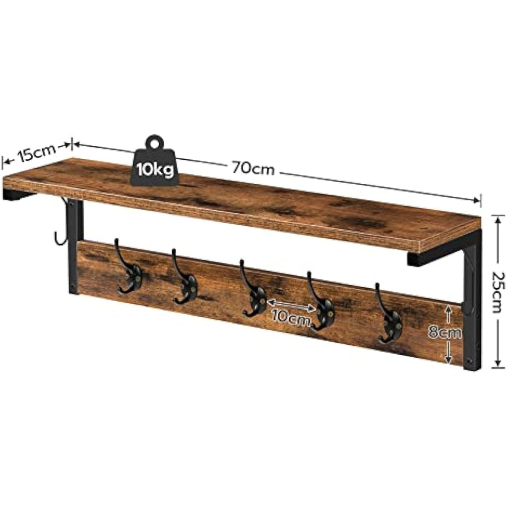 HOOBRO Wall-Mounted Coat Rack with Shelf - 7 Hooks, Rustic Brown