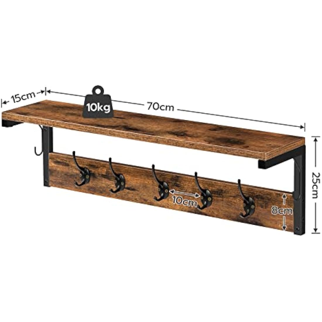 HOOBRO Wall-Mounted Coat Rack with Shelf - 7 Hooks, Rustic Brown