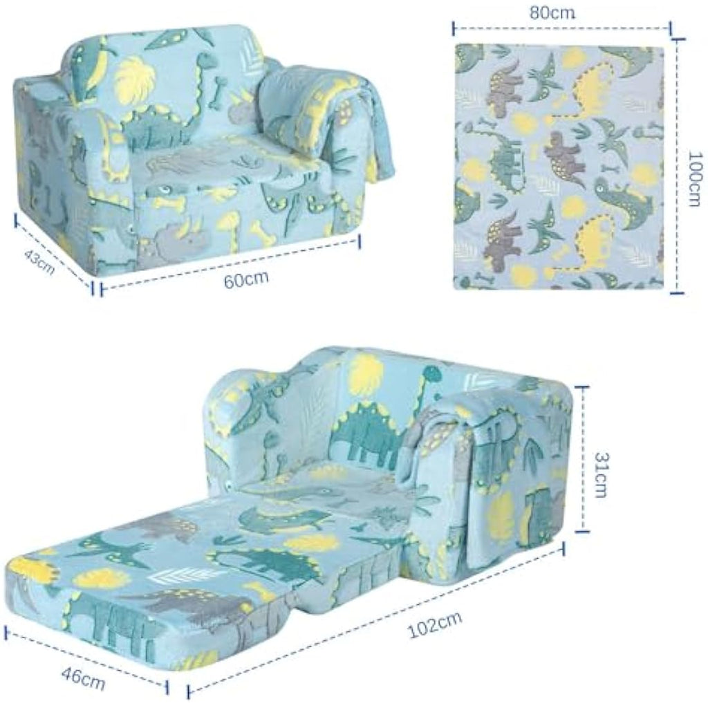MeMoreCool Kids Glow in The Dark Foldable Sofa – Plush Dinosaur Lounger