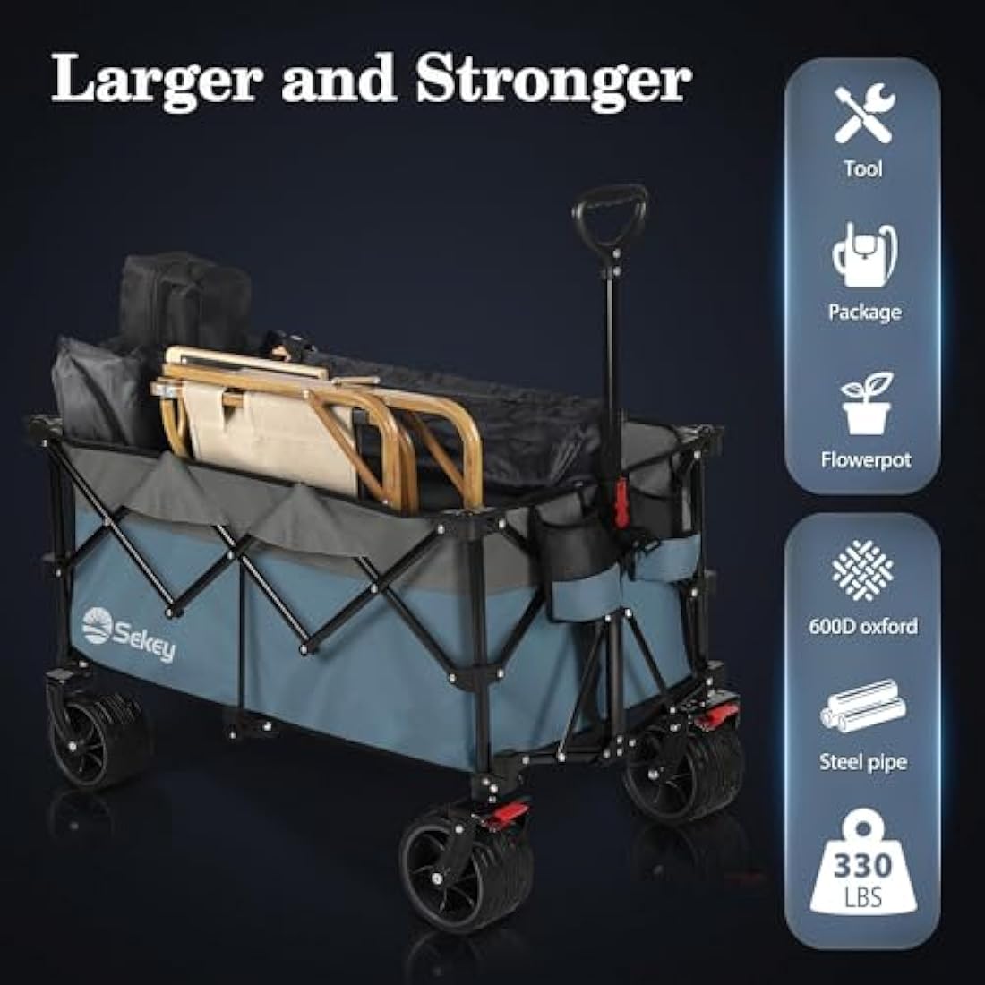 Sekey 200L Folding Wagon | Heavy-Duty All-Terrain Beach Trolley - 150KG