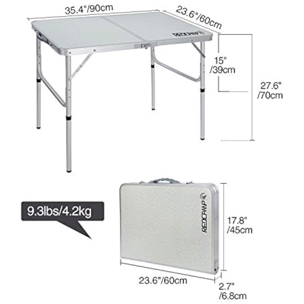 REDCAMP 3ft Folding Camping Table | Adjustable Height Aluminum Table