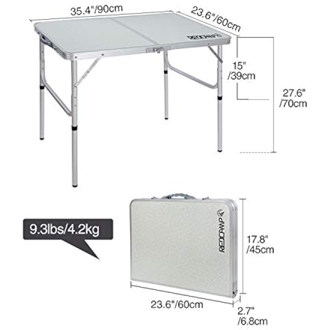 REDCAMP 3ft Folding Camping Table | Adjustable Height Aluminum Table