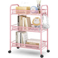 APEXCHASER 3-Tier Rolling Utility Cart | Metal Storage Trolley - Pink