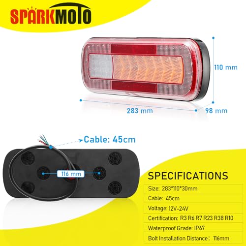 SPARKMOTO LED Trailer Lights | 12V 24V Waterproof Tail Lamps for Truck
