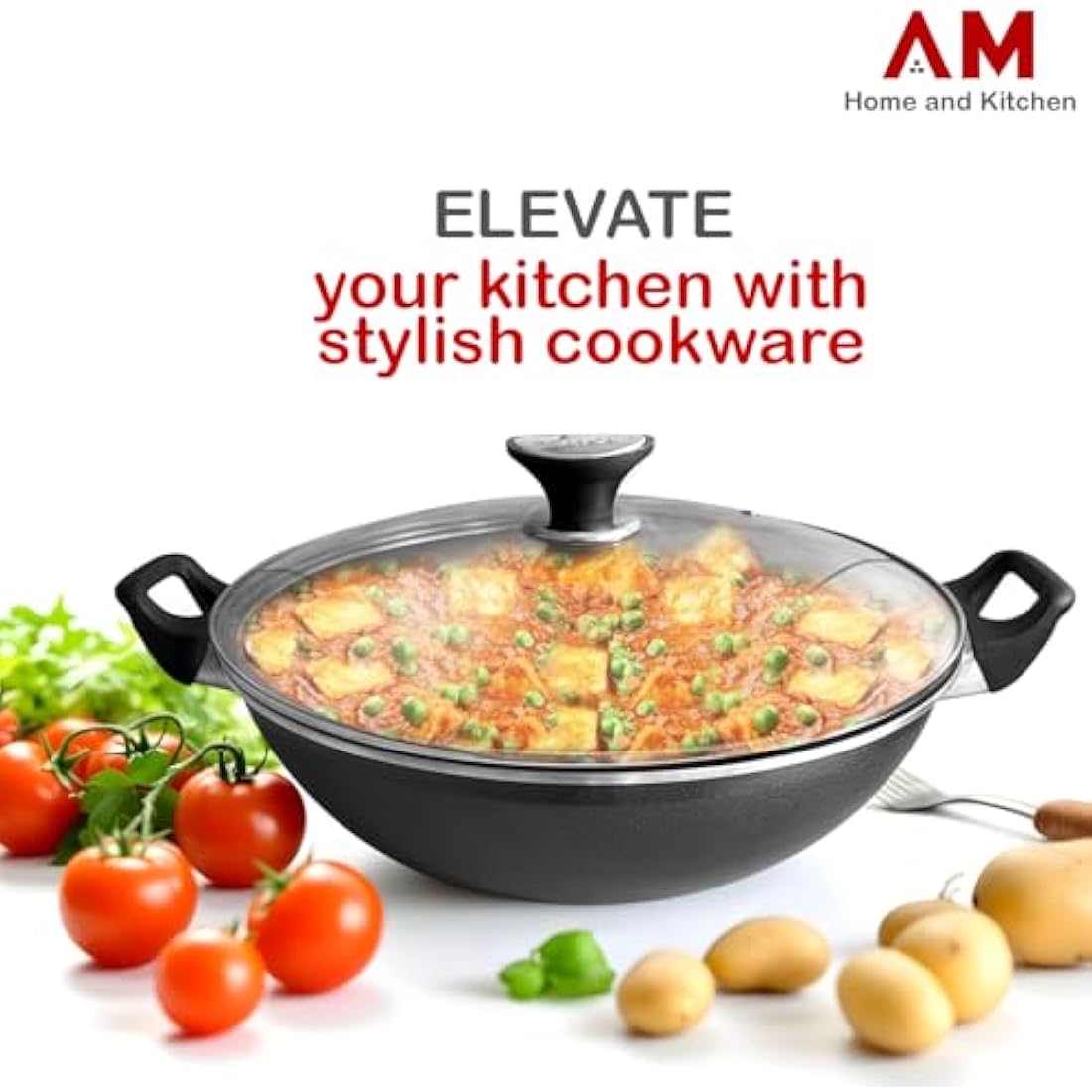 Jolof Store 32cm Non-Stick Induction Wok with Lid | Cast Aluminum Stir-Fry Pan