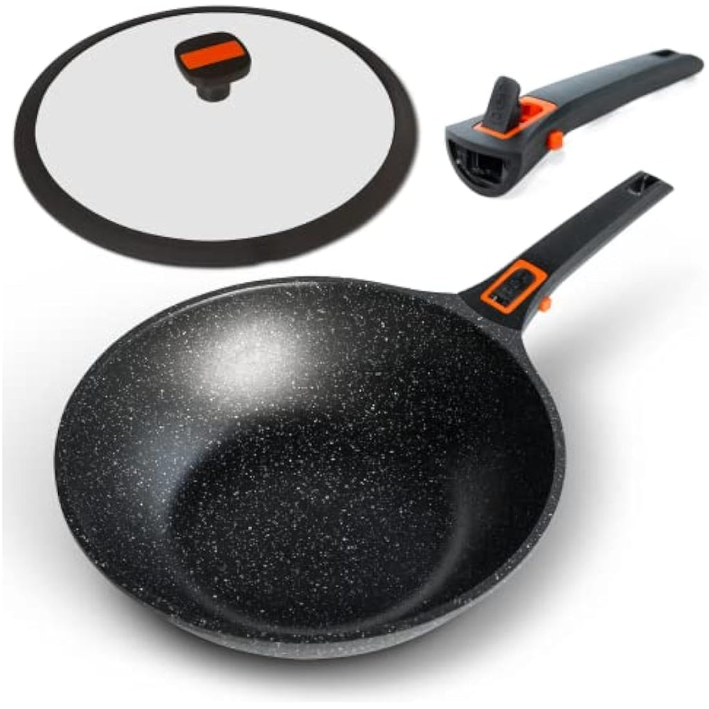 Pep Non-Stick Induction Wok with Lid and Detachable Handle - 29cm Aluminium