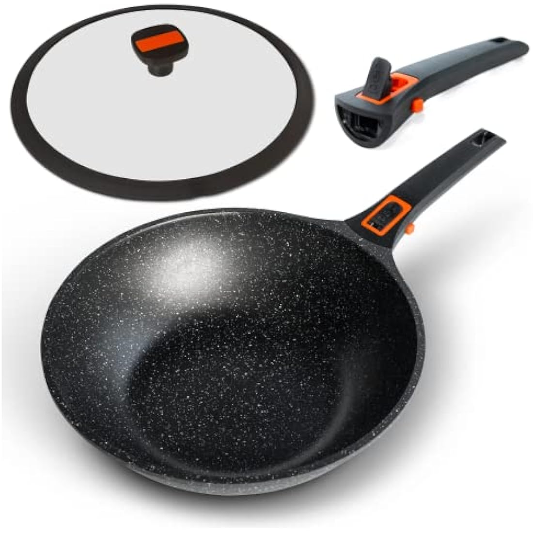 Pep Non-Stick Induction Wok with Lid and Detachable Handle - 29cm Aluminium