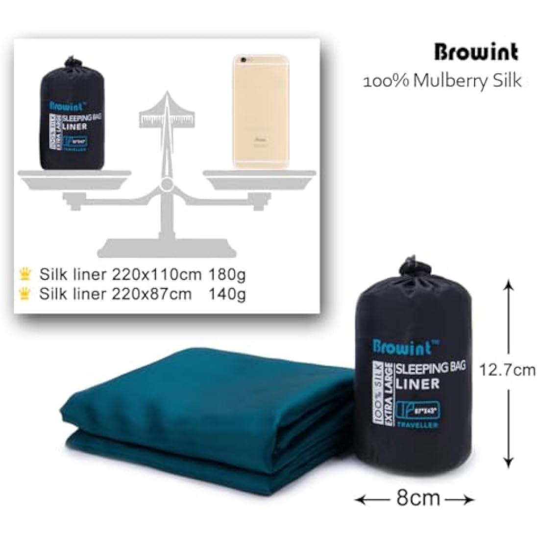 BROWINT Mulberry Silk Sleeping Bag Liner | Extra Wide Travel Sheet