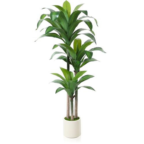 Kazeila 150cm Artificial Dracaena Tree | Faux Dragon Plant with White Pot