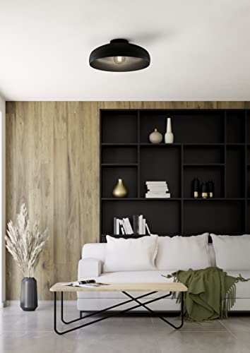 Eglo Mogano Industrial Flush Ceiling Light | Black Metal E27 Lamp