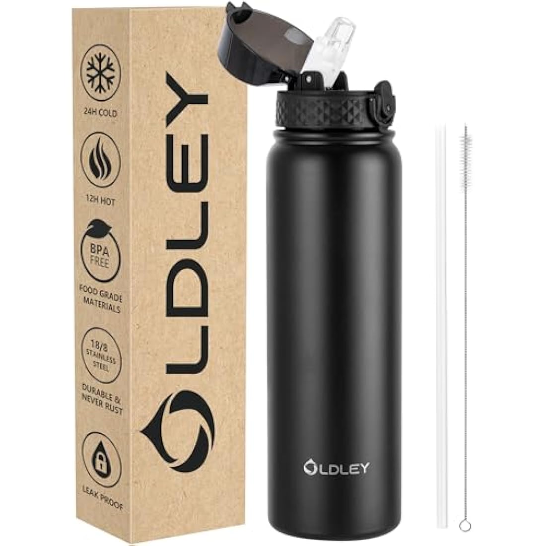 OLDLEY 1L Stainless Steel Water Bottle – Vacuum Insulated Leakproof Flask