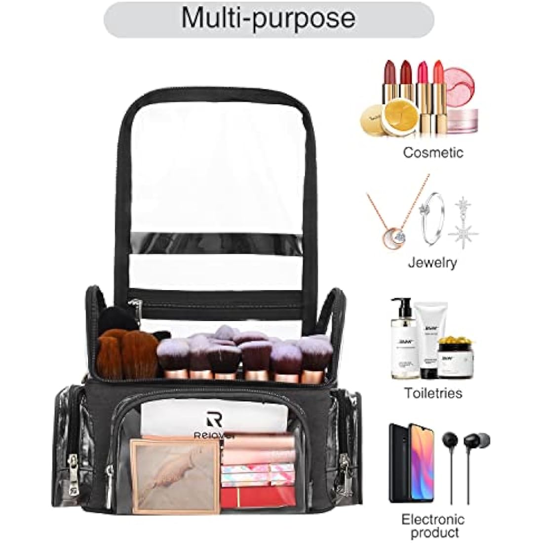Relavel Professional Makeup Brush Case | Clear Waterproof Travel Organizer